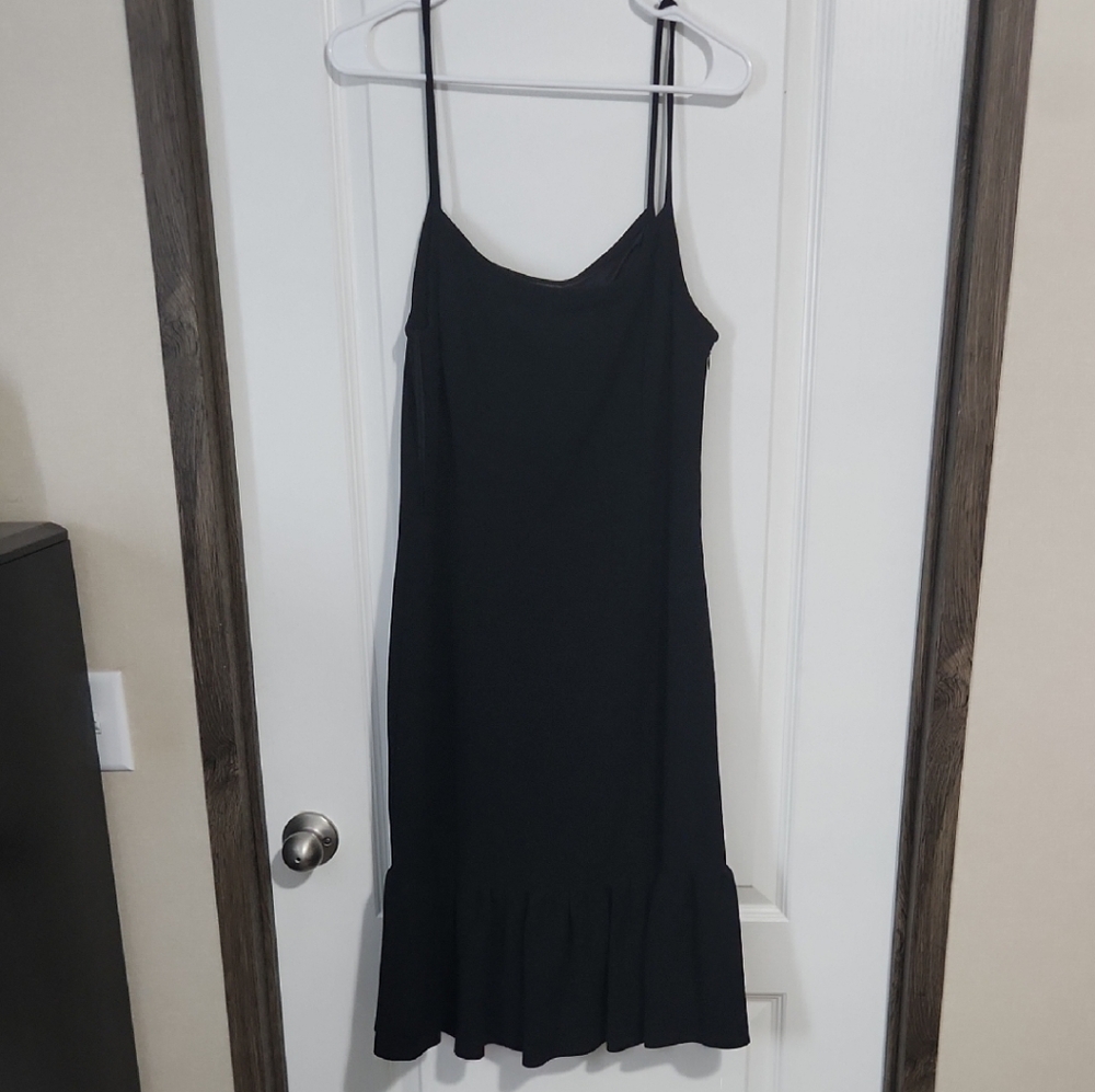 Ralph Lauren Black Spaghetti-Strap Ruffle-Hem Mini Dress